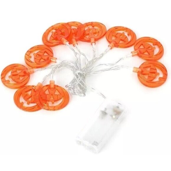 Halloween Pumpkin String Lights 10 LED 6.5ft Orange Pumpkin Fall Party Decor New - Picture 6 of 7